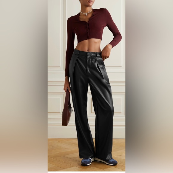 NWT Mother The High Waisted Tunnel Vision Sneak Wide Pleated Pants Faux Leather - Picture 3 of 12